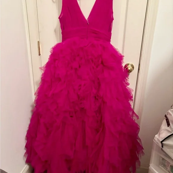 Mac Duggal Vibrant Fuchsia Layered Midi Dress - Picture 3 of 5